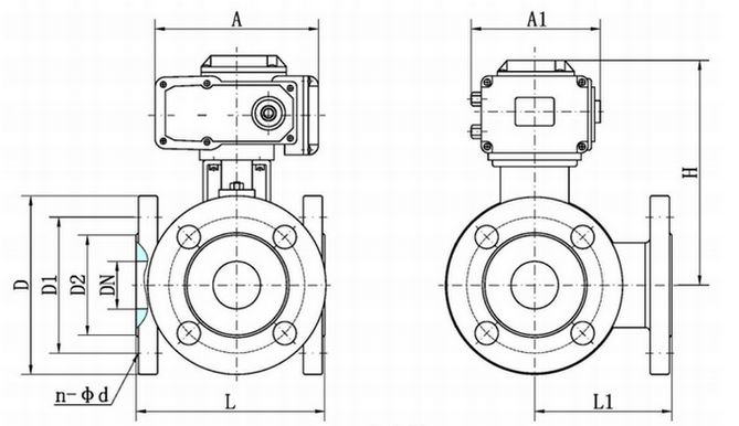 電動法蘭三通球閥結構圖 電動法蘭三通球閥結構圖