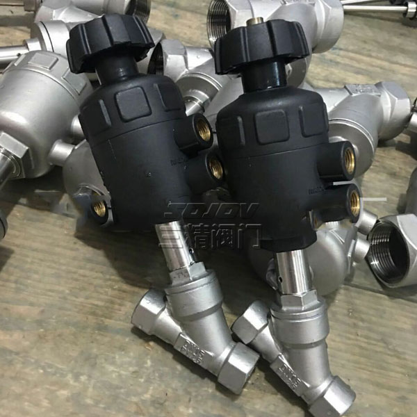 塑料頭氣動帶手動角座閥